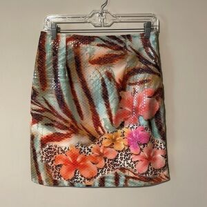 Linda Segal Vintage Tropical cheetah pineapple print skirt Sz 6 statement piece